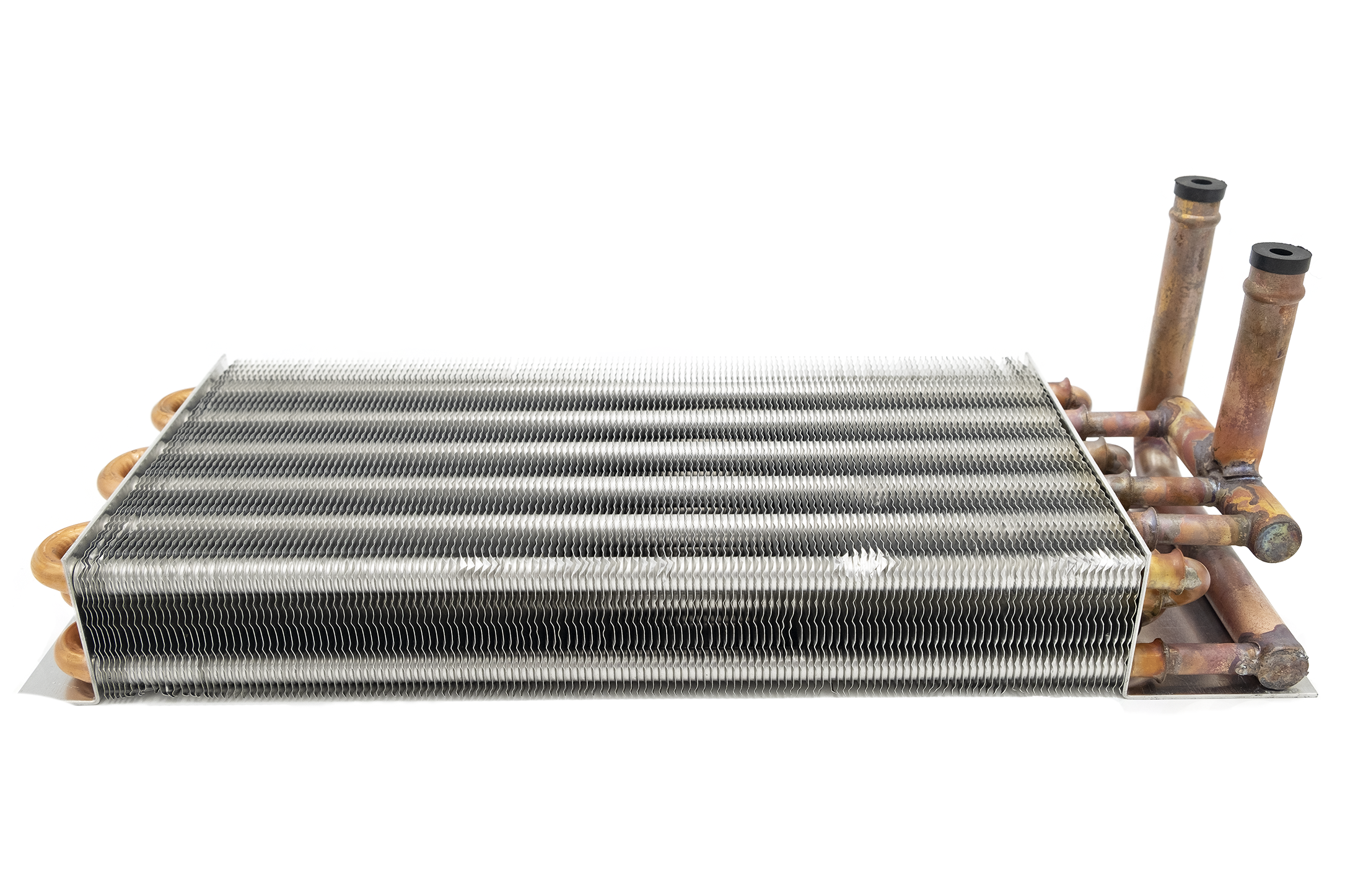 3 Outlet heater core for Maradyne models, featuring metal fins and copper pipes, used in heating systems.