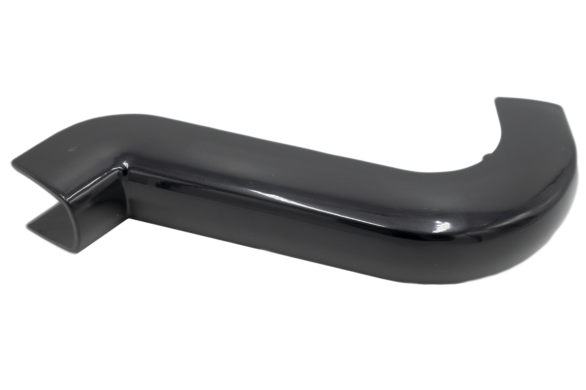 Black Axis Bow Corner Cap with a curved design and open end for corner protection and finishing.