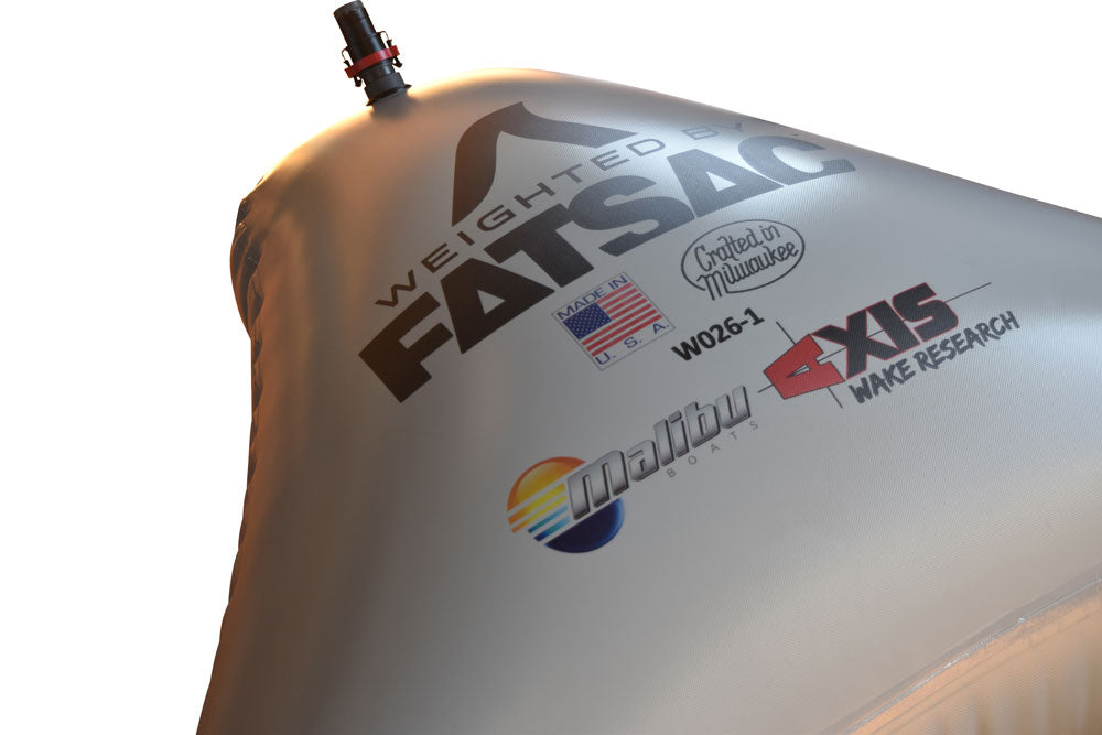 Axis PNP 550 lbs Bow FatSac, a water-filled ballast bag for wakeboarding, with branding and labels visible on its surface.