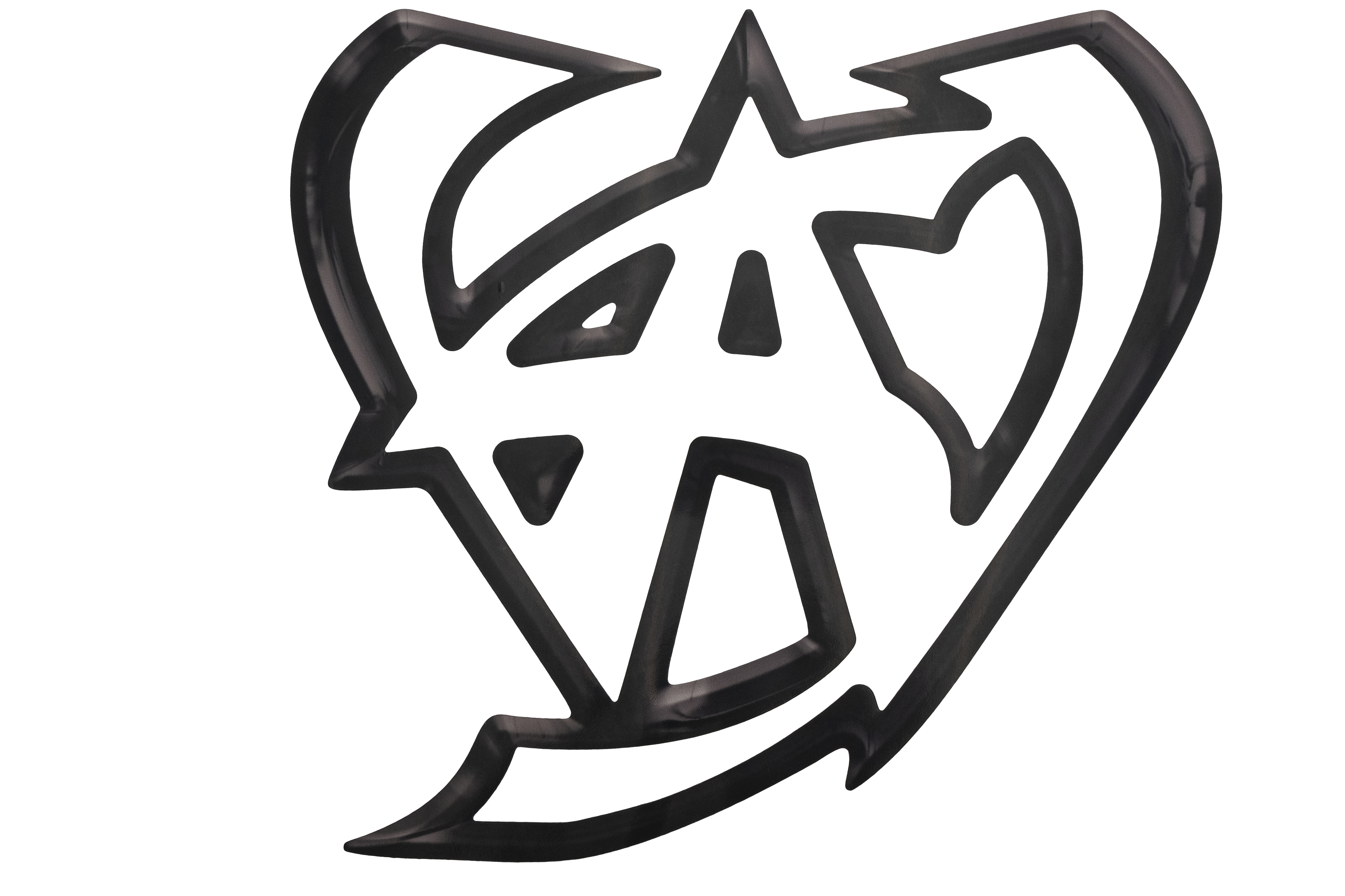 Black and white "WS" logo decal with abstract and artistic design, featuring sharp angles and a heart shape embedded within the logo.