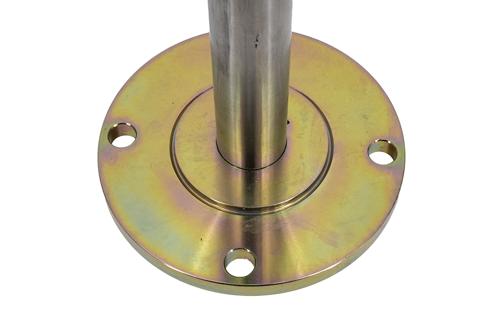 Prop shaft with 1-1/8" diameter, 53-1/2" length, featuring a reverse coupler and mounting flange with four bolt holes.