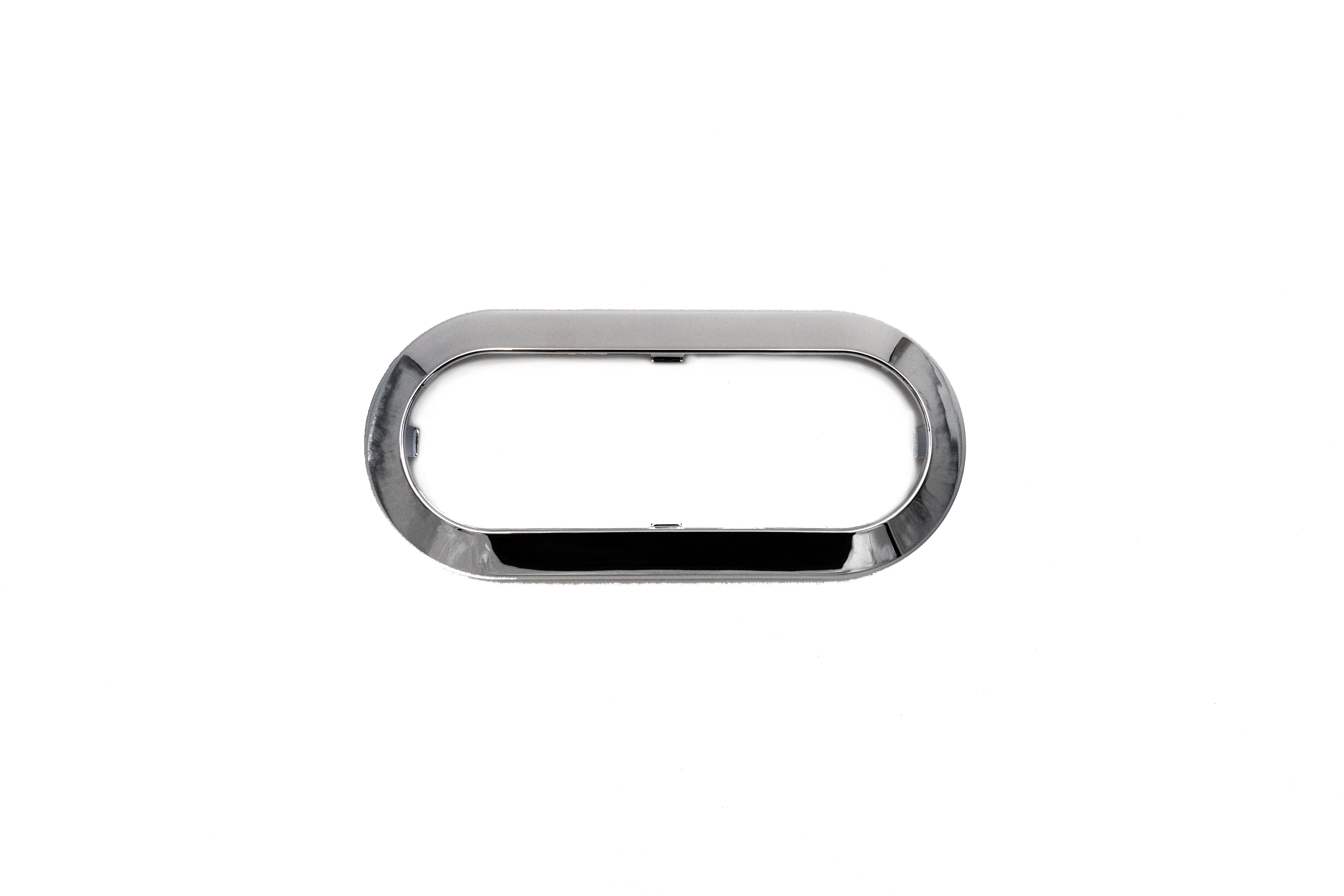 Oval chrome light bezel with a sleek, reflective finish, designed to frame and enhance oval-shaped light fixtures.