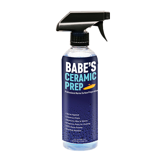 Bottle of Babe's Ceramic Seal Marine Coating spray for marine surface preparation, with a black trigger spray nozzle.