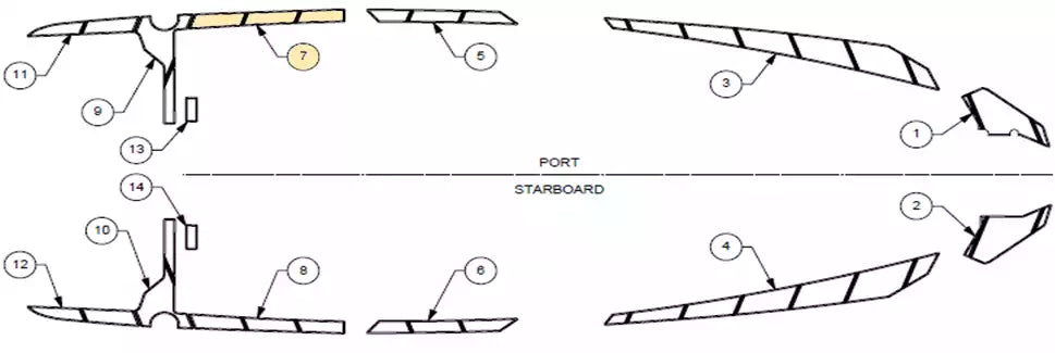 Diagram of a boat deck layout featuring the Soft Grip, Top deck-M240, with labeled sections and components.