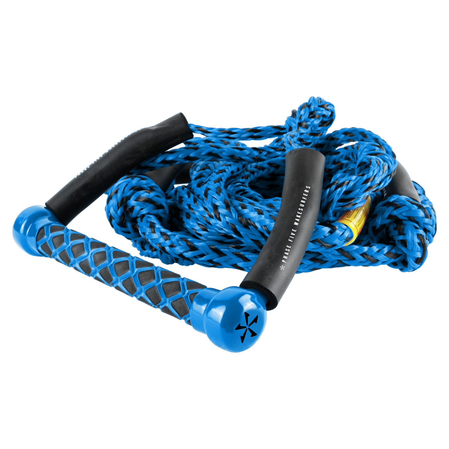 Blue and black surf rope with a handle, designed for 2025 Phase 5 Standard Surf Rope, featuring durable braided construction.