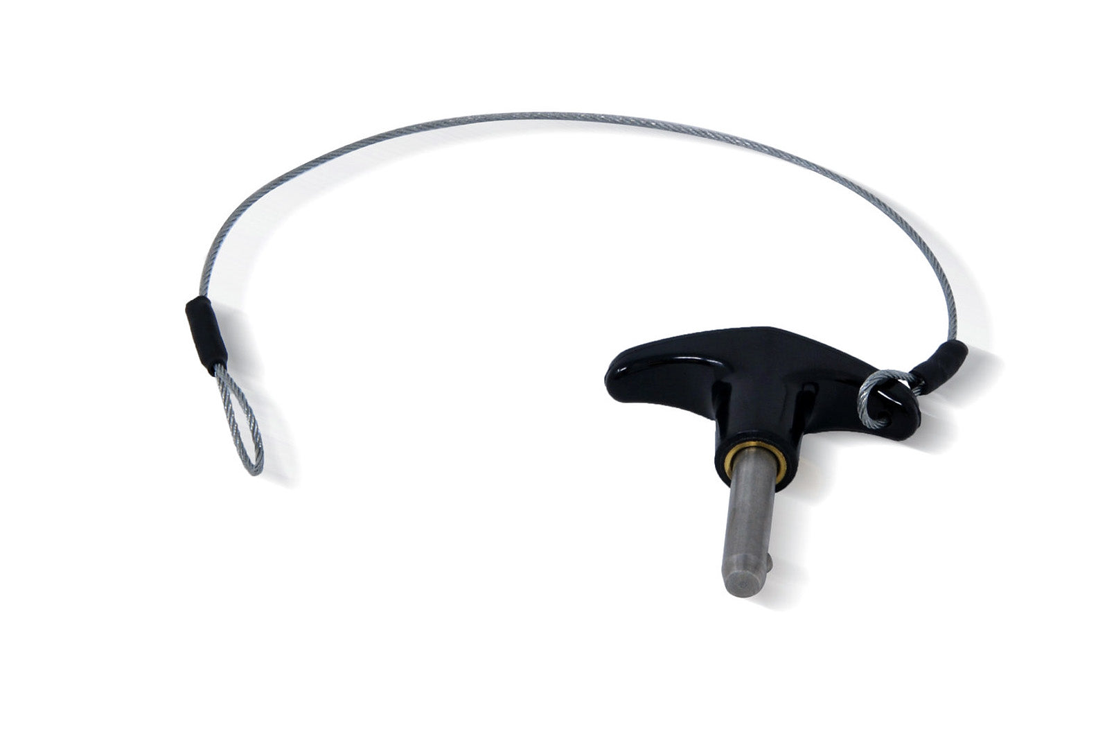 Replacement pull pin for a board rack, featuring a black handle, metal pin, and safety cord.