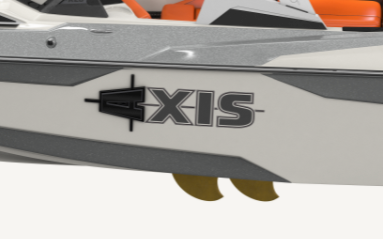 Decal emblem for Axis A Series Basement Logo, black and white design, applied to a boat or vehicle surface.