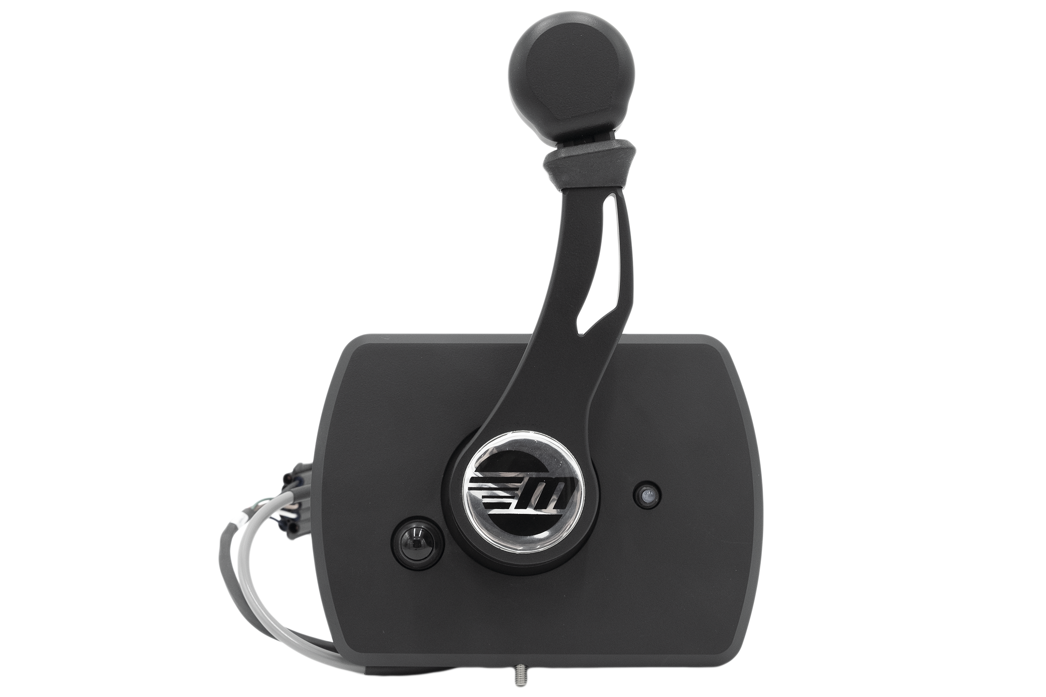 Black ZF Replacement E-Control Shifter with ergonomic handle and electronic components, designed for vehicle gear control.