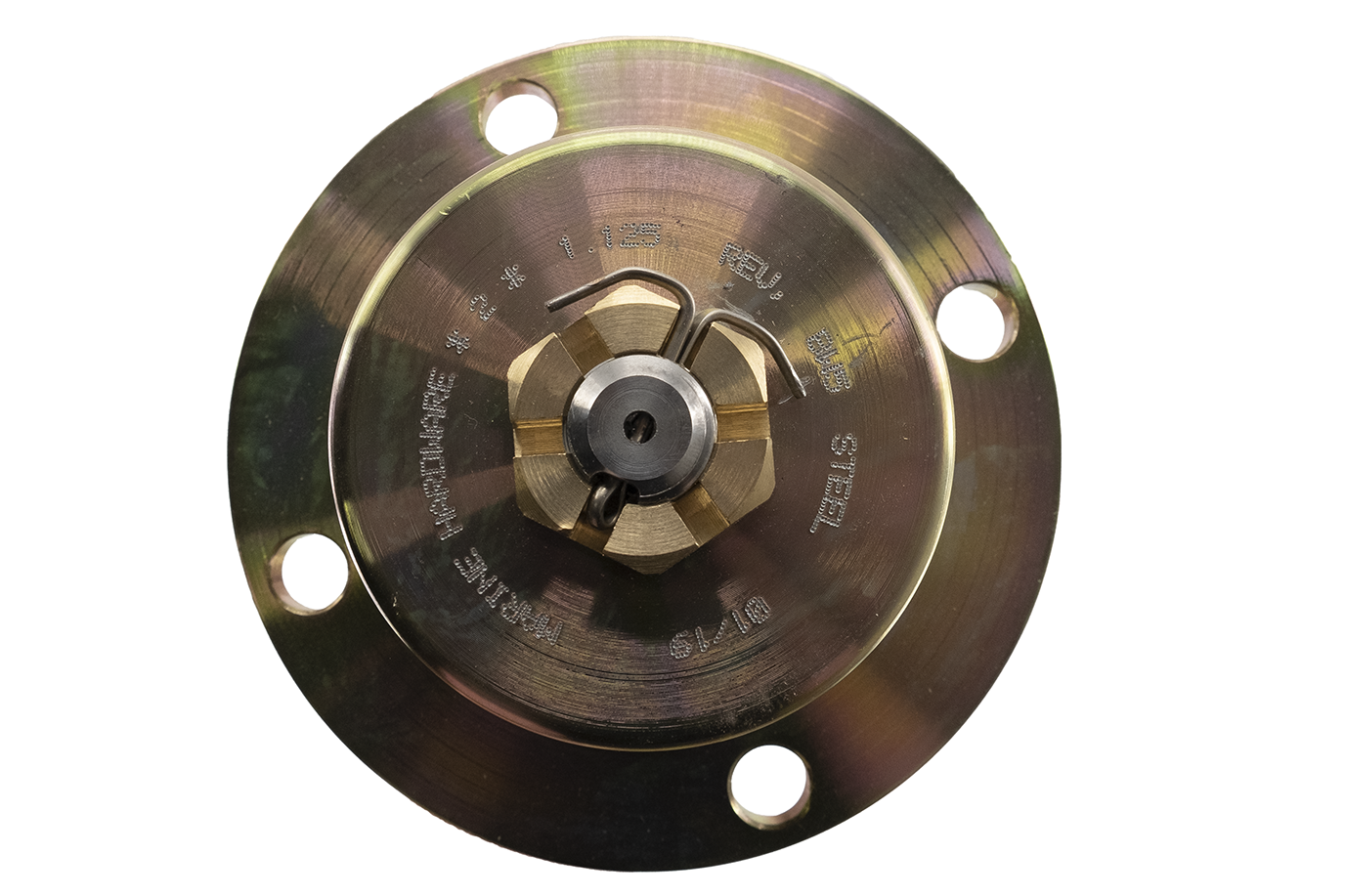 Prop shaft with 1-1/8" diameter, 53-1/2" length, featuring a reverse coupler and mounting holes.