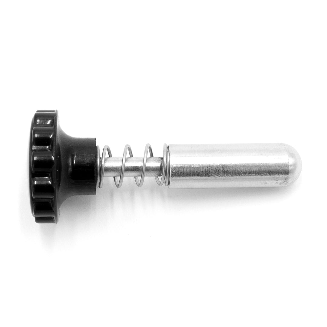 Flip down swim step pull pin kit with black knob, metal spring, and silver pin for boat swim step installation.