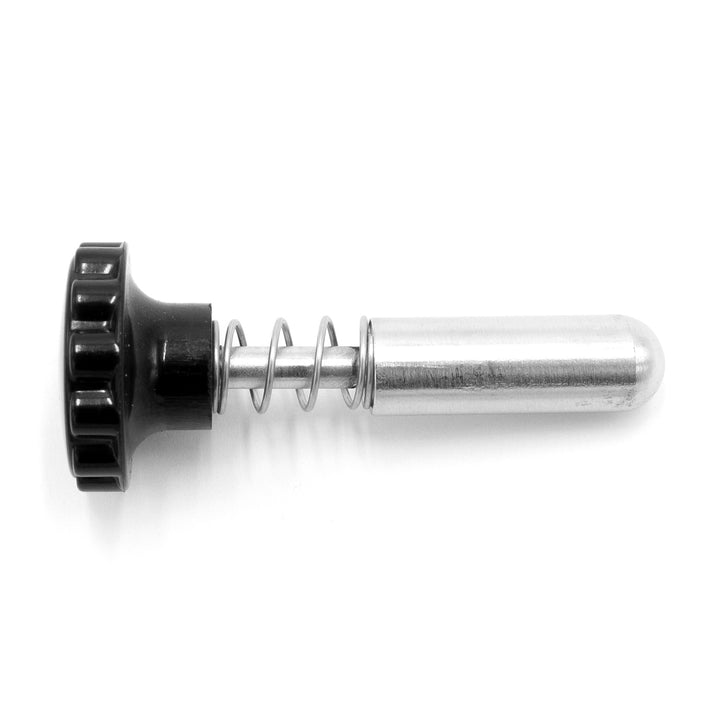 Flip down swim step pull pin kit with black knob, metal spring, and silver pin for boat swim step installation.