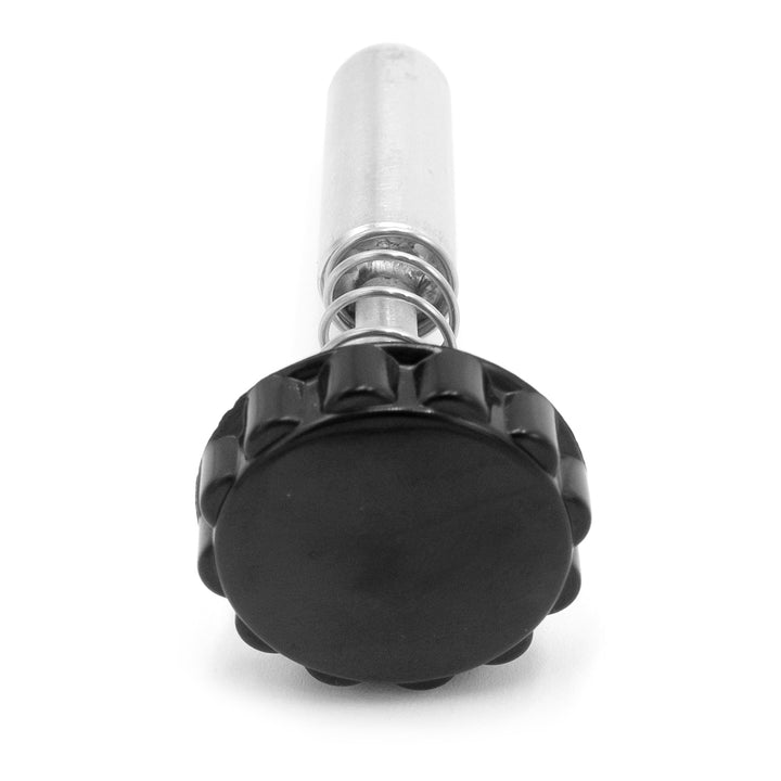 Flip down swim step pull pin kit with black knob, metal pin, and spring for easy installation and removal.