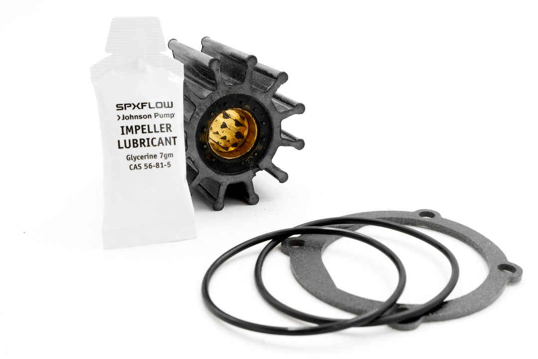 Impeller kit with rubber O-rings and lubricant for Malibu &amp; Axis Indmar/M-Series marine engines, ensuring optimal pump performance.