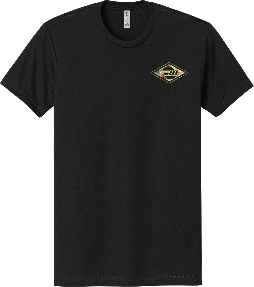 Black Malibu Surfer Tee with a small, colorful logo patch on the chest featuring a wave and sun design.