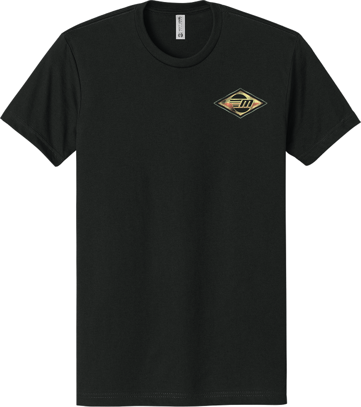 Black Malibu Surfer Tee with a small, colorful logo patch on the chest featuring a wave and sun design.