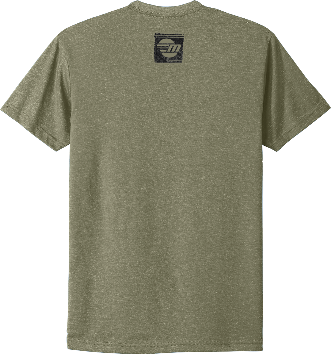 Olive green Malibu Freedom Tee 2.0 with a small black graphic logo on the back neckline.