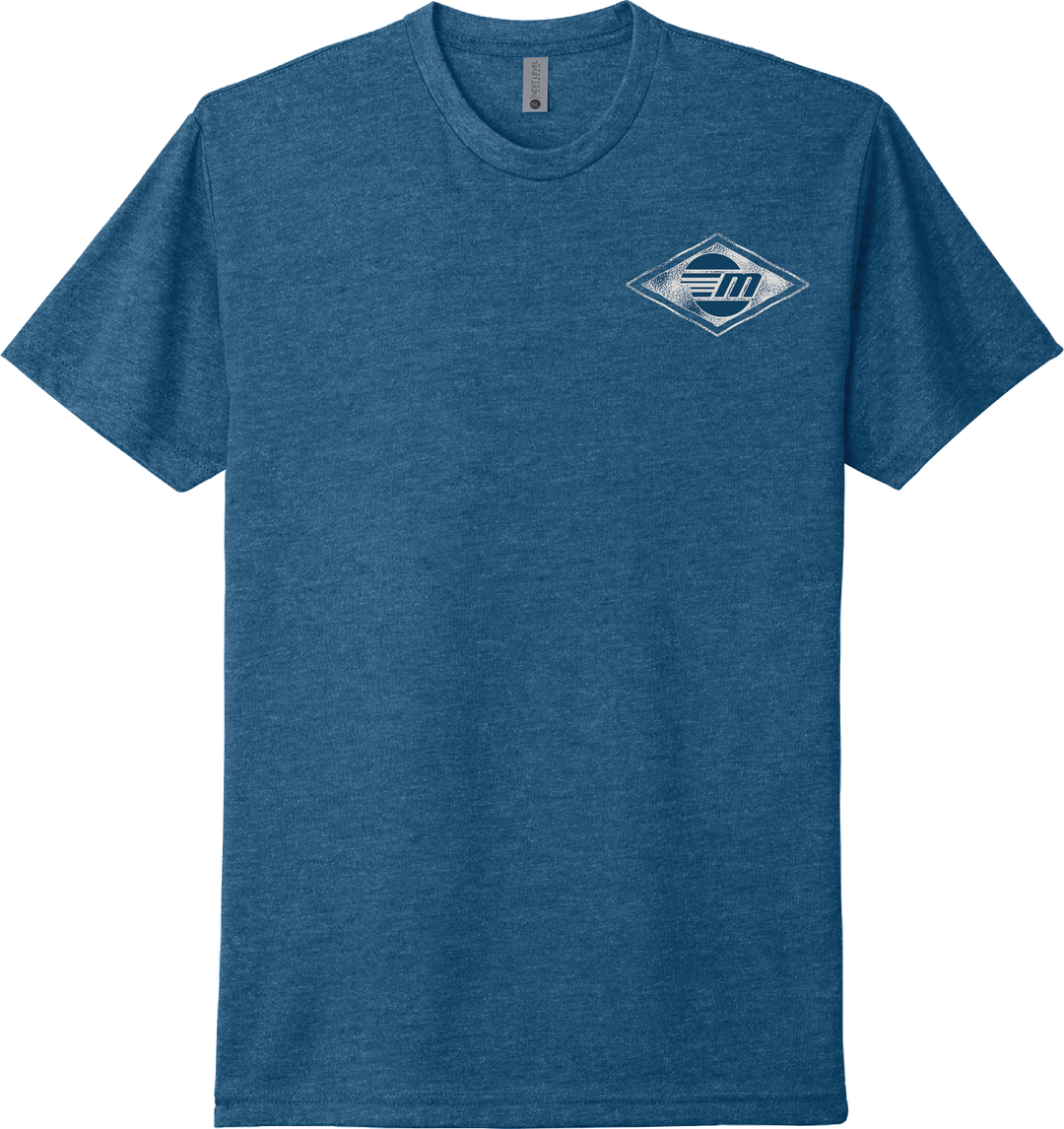 Blue Malibu Surfer Tee with a small, vintage-style logo on the upper left chest area.