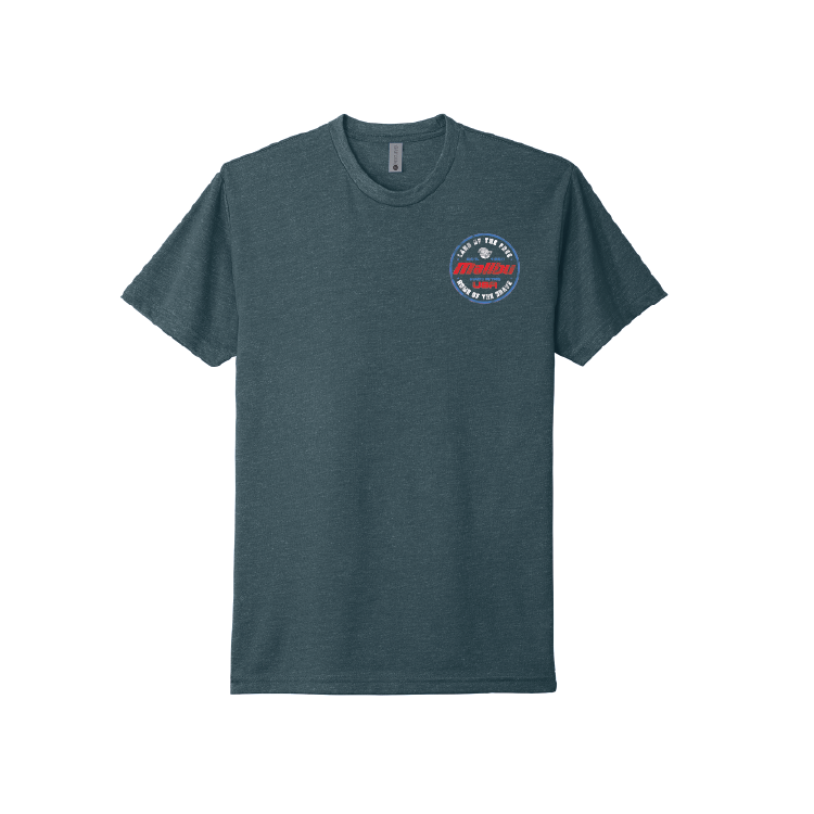 Malibu Brave Tee in dark gray featuring a circular logo design on the chest, perfect for boating enthusiasts.