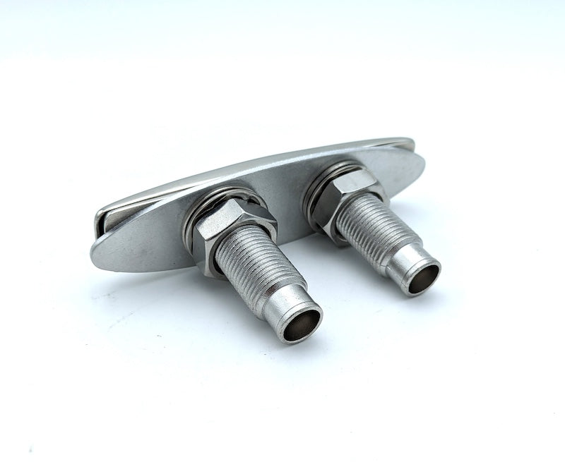 New pull-up cleat with two metal hooks and adjustable bolts, designed for secure attachment and easy handling.