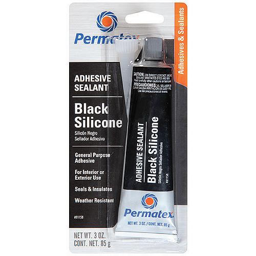 Permatex 81158 Black Silicone Adhesive Sealant in a 3 oz. tube, designed for general purpose use, weather resistant.