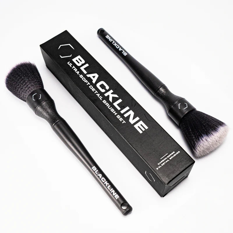 Blackline Ultra-Soft Detail Brush Set with two soft brushes and a black storage box, ideal for precise makeup application.