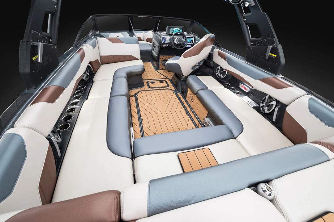 Port gunwale cup holder panel with multiple cup holders and sleek design, installed on a luxury boat interior.