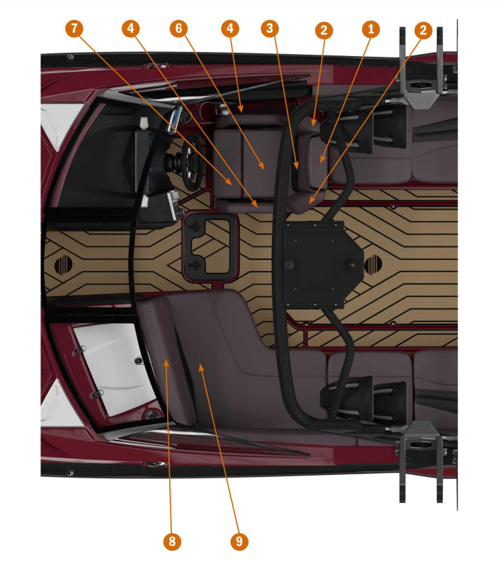 Top-down view of the Observer Backrest Door, showing labeled components including the backrest, mounting brackets, and interior features.