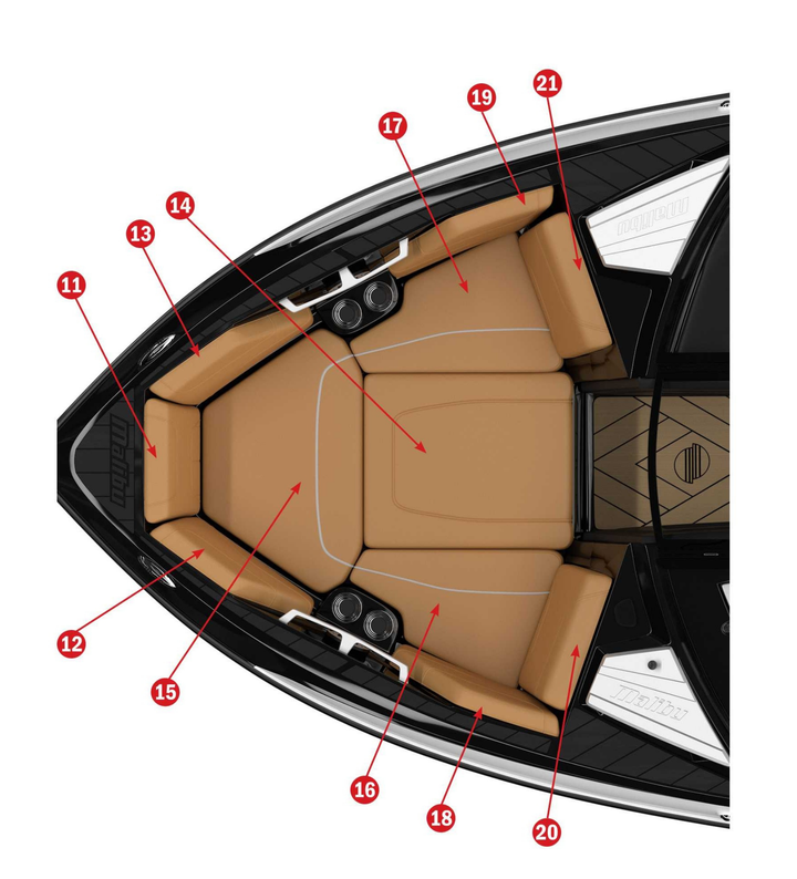 2020 22 LSV boat upholstery layout showcasing seating arrangement and design features for enhanced comfort.