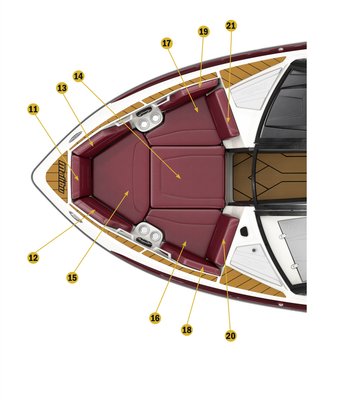 2021 22 LSV boat upholstery layout showing seating arrangement and design elements for a stylish and comfortable experience.