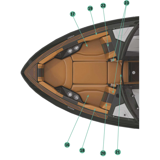 Starboard bow side cushion for Malibu boats, featuring a sleek design and durable materials for comfort and style.