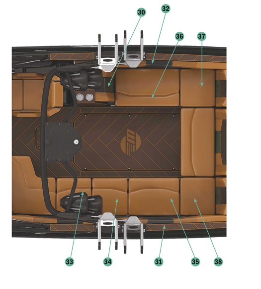 Port side rear lounge seat skin for Malibu and Axis boats, designed for comfort and durability on the water.