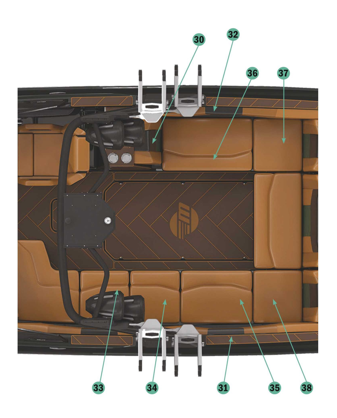 2022 25 LSV boat interior showcasing premium upholstery with seating layout and accessory mounts for enhanced comfort.