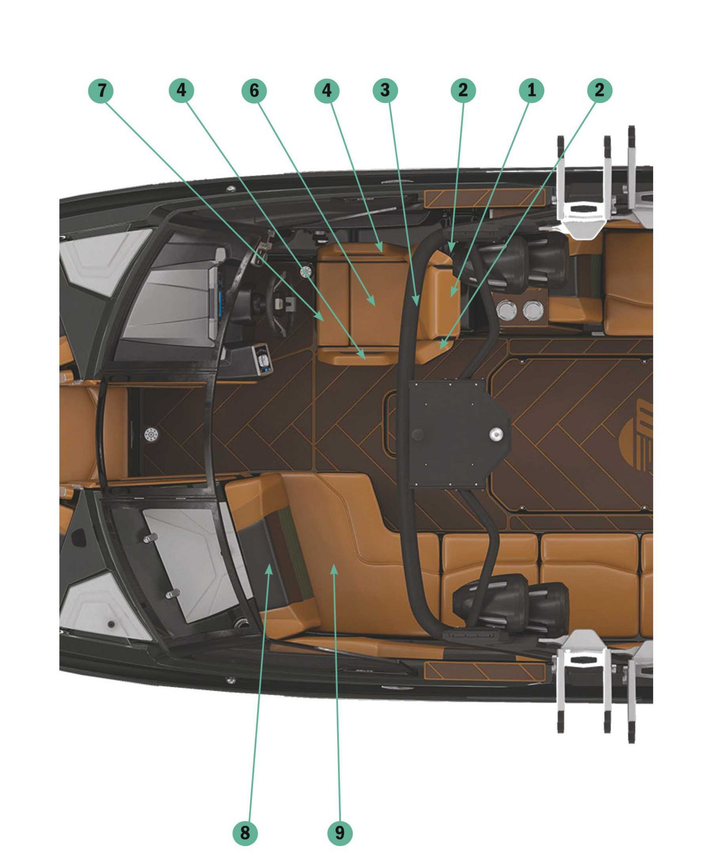 Top view of 2022 25 LSV boat interior showcasing premium upholstery and seating layout for comfort and style.