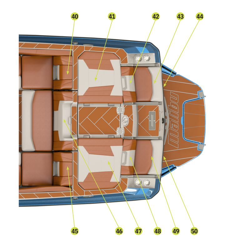 Top view of the 2023 25 LSV upholstery, showcasing stylish seating and layout for comfort and functionality on the water.