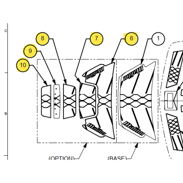Diagram of the 2023 M220 Swim Deck Soft Grip with labeled parts, including optional and base components, and textured grip details.