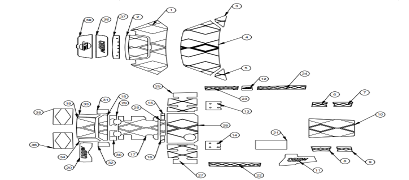 Diagram of the 2025 M230 Swim Deck Soft Grip, detailing parts and layout for installation and assembly.