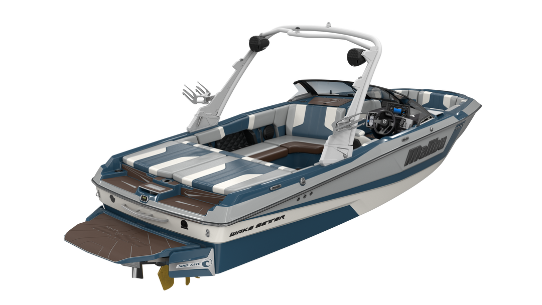 Malibu GV White Tower - Wide showcasing a sleek boat design with spacious seating and modern features for an enhanced boating experience.