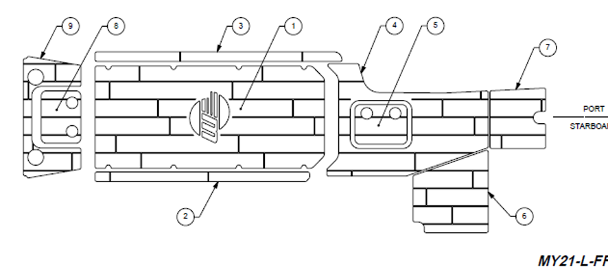 Diagram of the 2021 24 MXZ Soft Grip, detailing parts and features for enhanced boating comfort and performance.