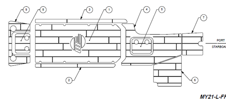 Diagram of the 2021 24 MXZ Soft Grip, detailing parts and features for enhanced boating comfort and performance.