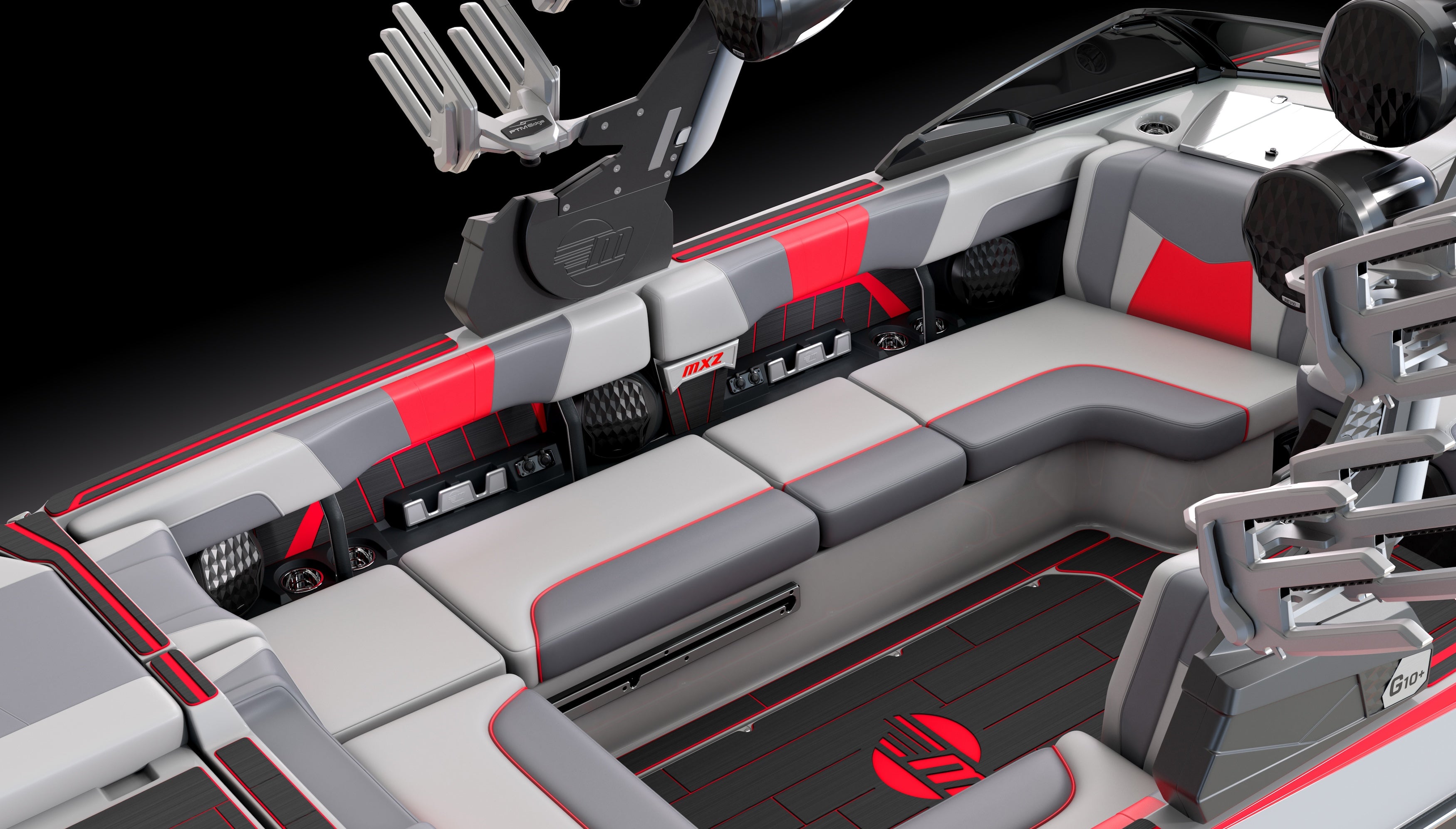 Port Vinyled Cupholder Panel showcasing sleek design and functionality in a modern boat interior.