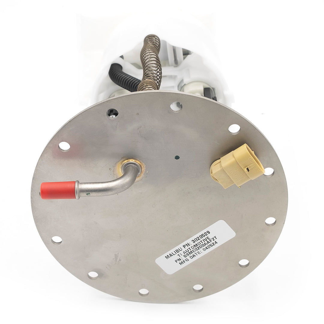 In-tank fuel pump for Malibu/Axis Gen4, featuring metal components, electrical connectors, and fuel inlet/outlet ports.