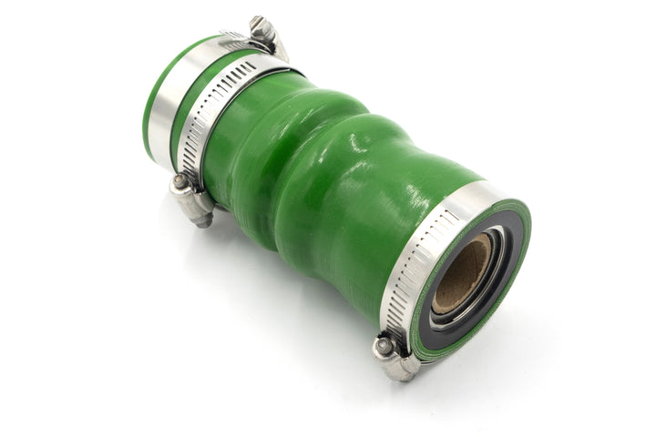 Green shaft seal with a 1-1/4-inch OJ design, featuring metal clamps and a rubber interior for sealing applications.