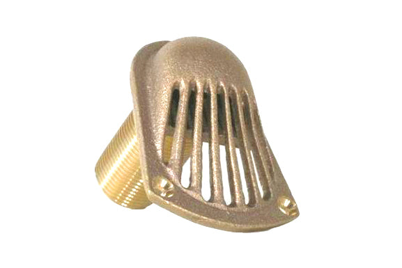 Bronze water pickup with a slotted grille and threaded base, used for water circulation in plumbing or fountain systems.