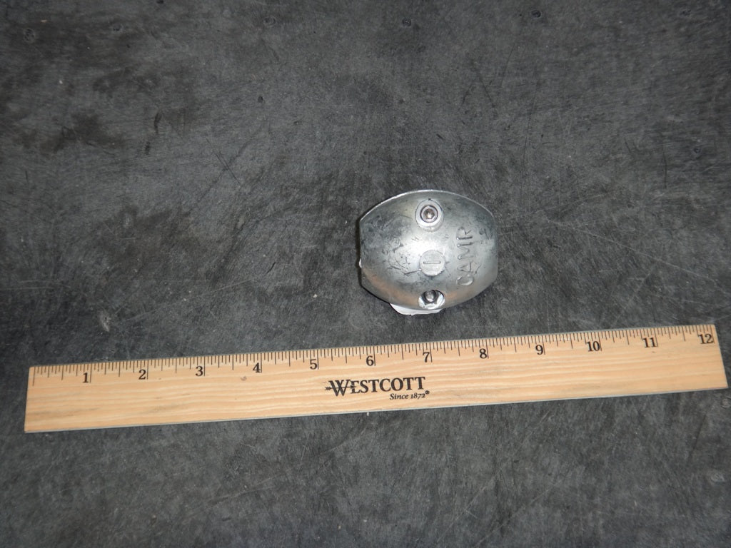 Zinc anode barrel collar, 1-1/8 inch, corrosion-resistant anode for marine or industrial applications, shown with a 12-inch ruler.