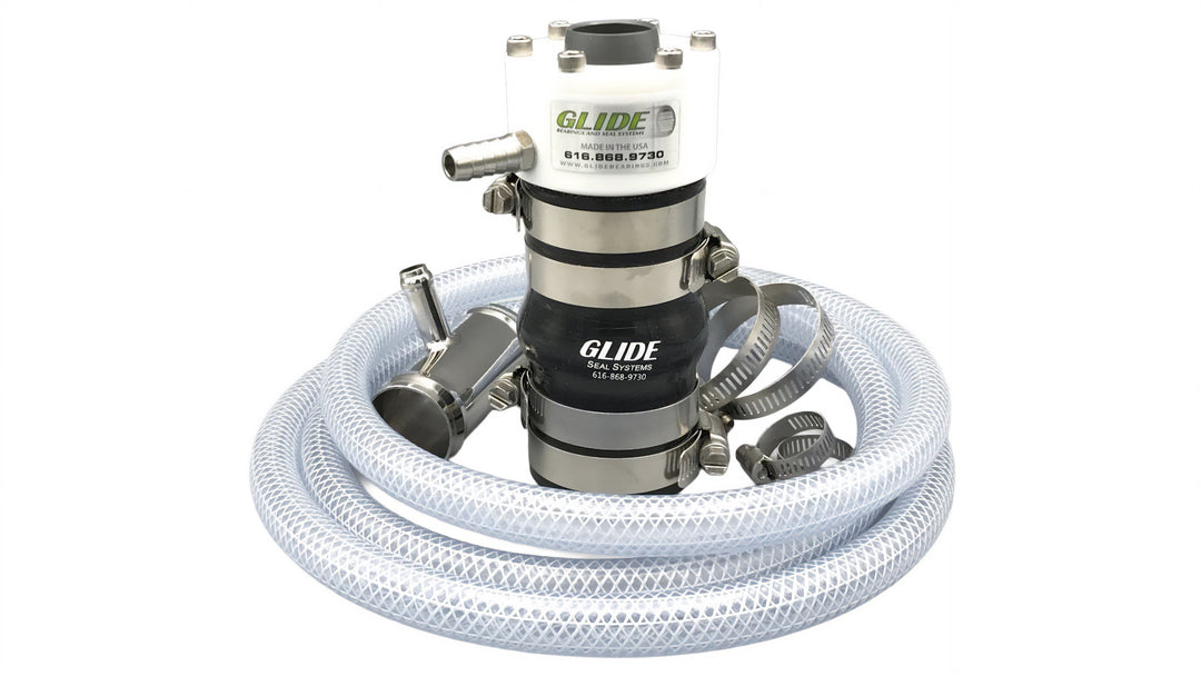 GLIDE Marine Dripless Retro Seal Kit featuring a stainless steel assembly and clear hose for efficient boating performance.