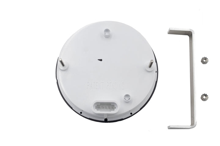 Back view of Malibu 5" tachometer with hourmeter for 1999-2000 models, showing mounting studs, connector, and hardware.