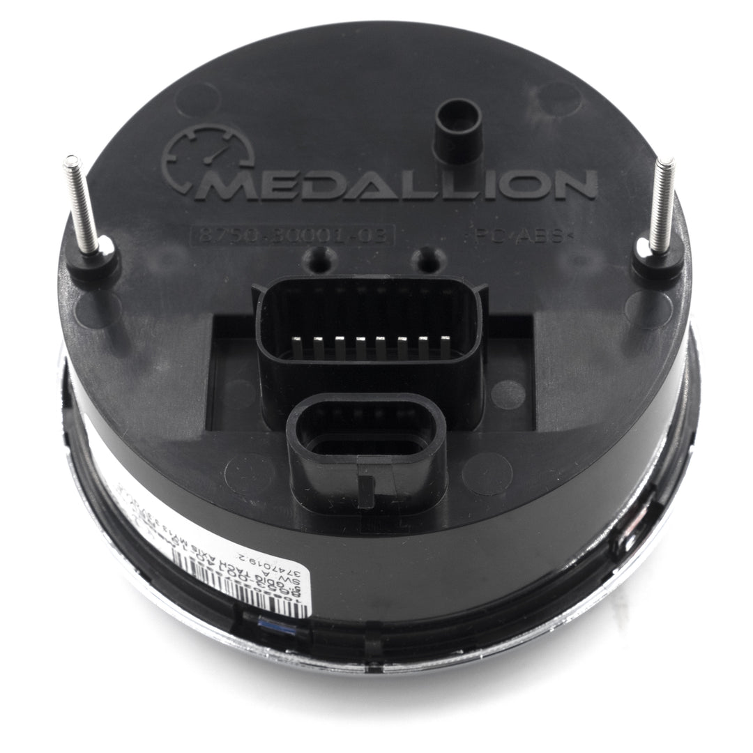 Axis tachometer sensor with electrical connectors and mounting screws, used for measuring rotational speed in machinery.