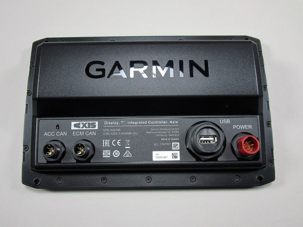 Garmin Axis Display Integrated Controller with USB, power, and CAN ports, used for bike computer and electronic shifting control.