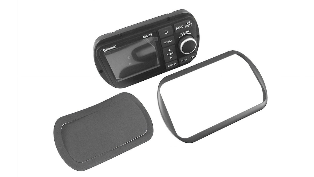 Remote control MC35 for Axis boats, featuring a sleek design with buttons and a protective dash cover.