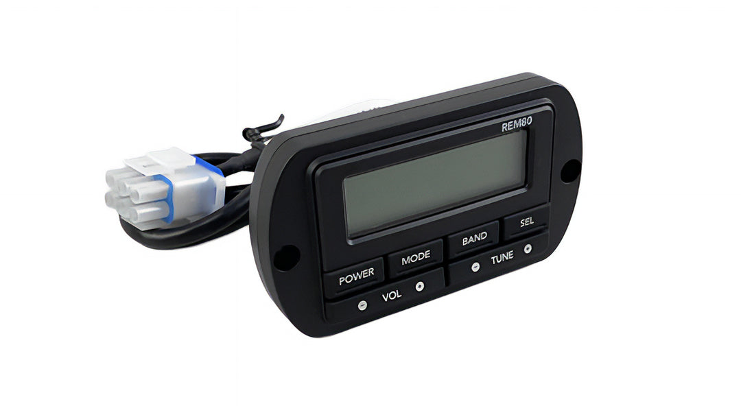 Stereo transom remote for Malibu boats, designed for 2020 models and newer, featuring volume and tuning controls.